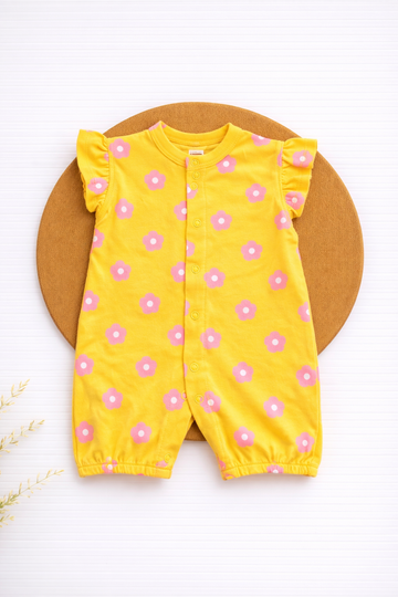 Half Rompers - Yellow Pink Flower
