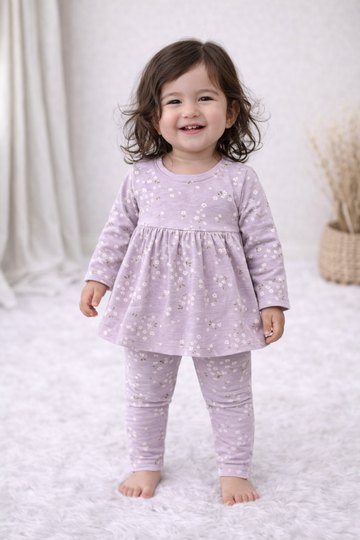 Frock with Legging Co-ord Set Infant - Lavender Flower