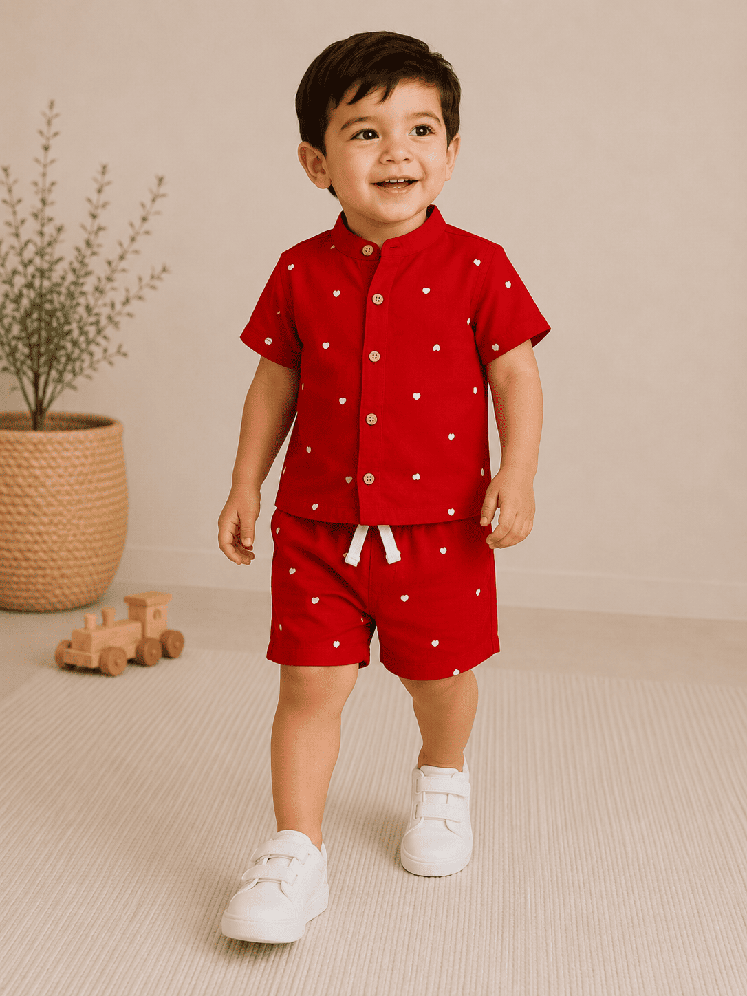 Premium Muslin Co-Ord Set for Boys - Red Colour