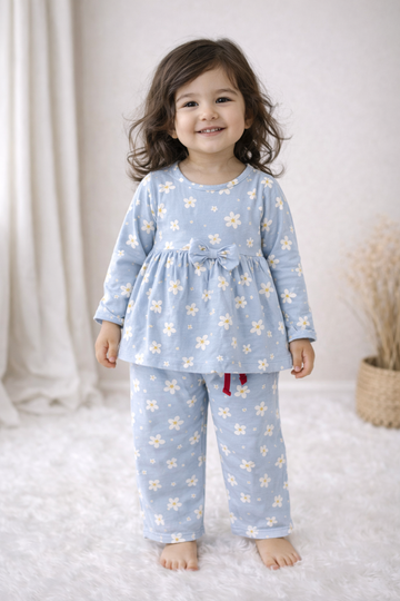 Frock with Pant Set for Kids - Blue Flower