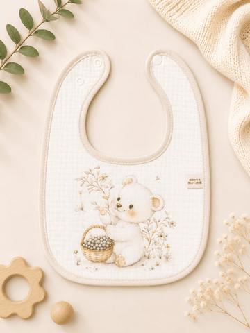 Muslin Bib - Teddy Bear in the Garden