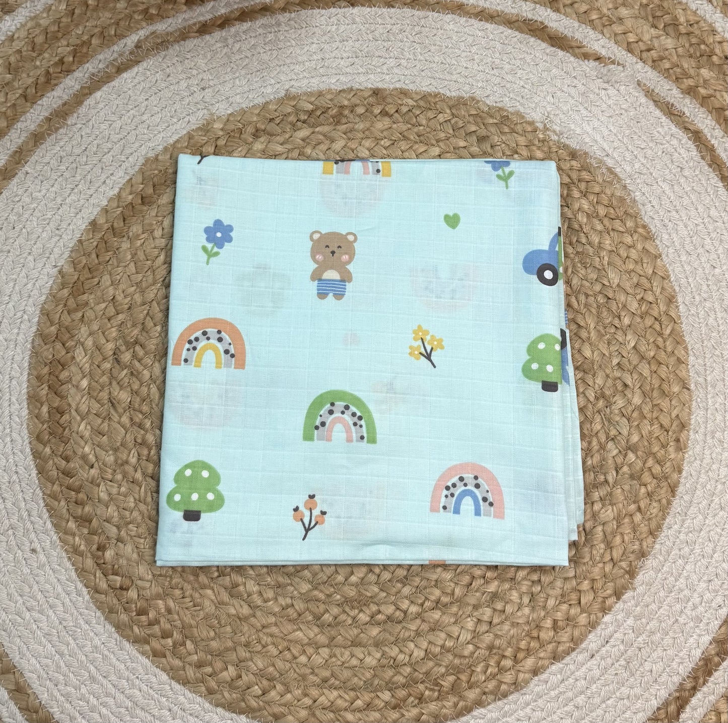 Premium Muslin Swaddle - Green Bear with Tree