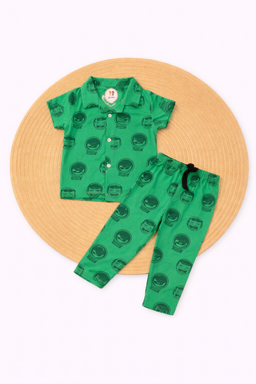 Half Sleeve Kids Night Suit - Green Hulk