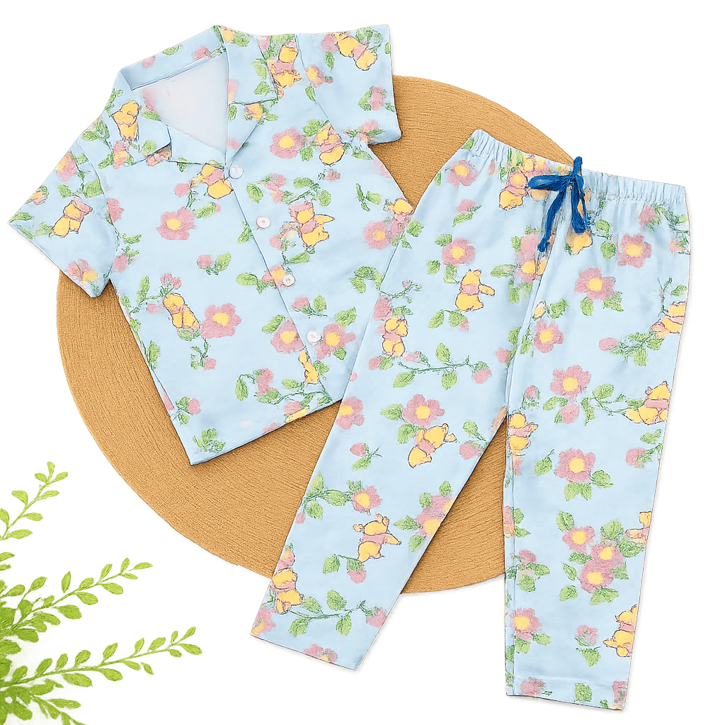 Half Sleeve Kids Night Suit - Flower with Pooh