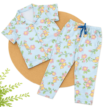 Half Sleeve Kids Night Suit - Flower with Pooh