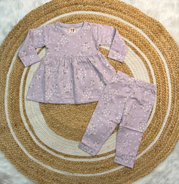 Frock with Legging Co-ord Set Infant - Lavender Flower