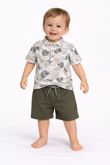 Boys Chinese Collar T-Shirt & Trouser Set