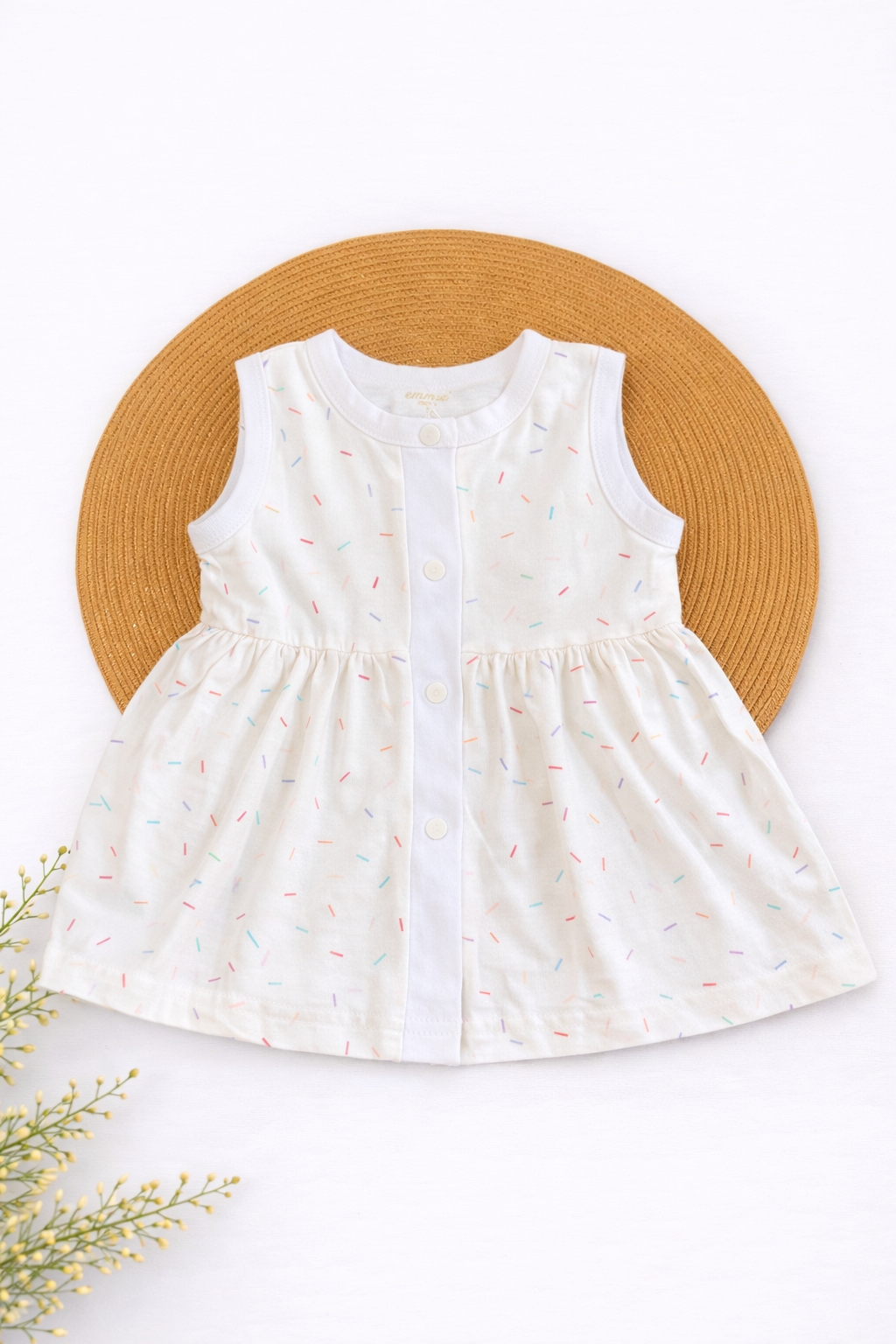 Button Frock - White Colourful Sprinkles