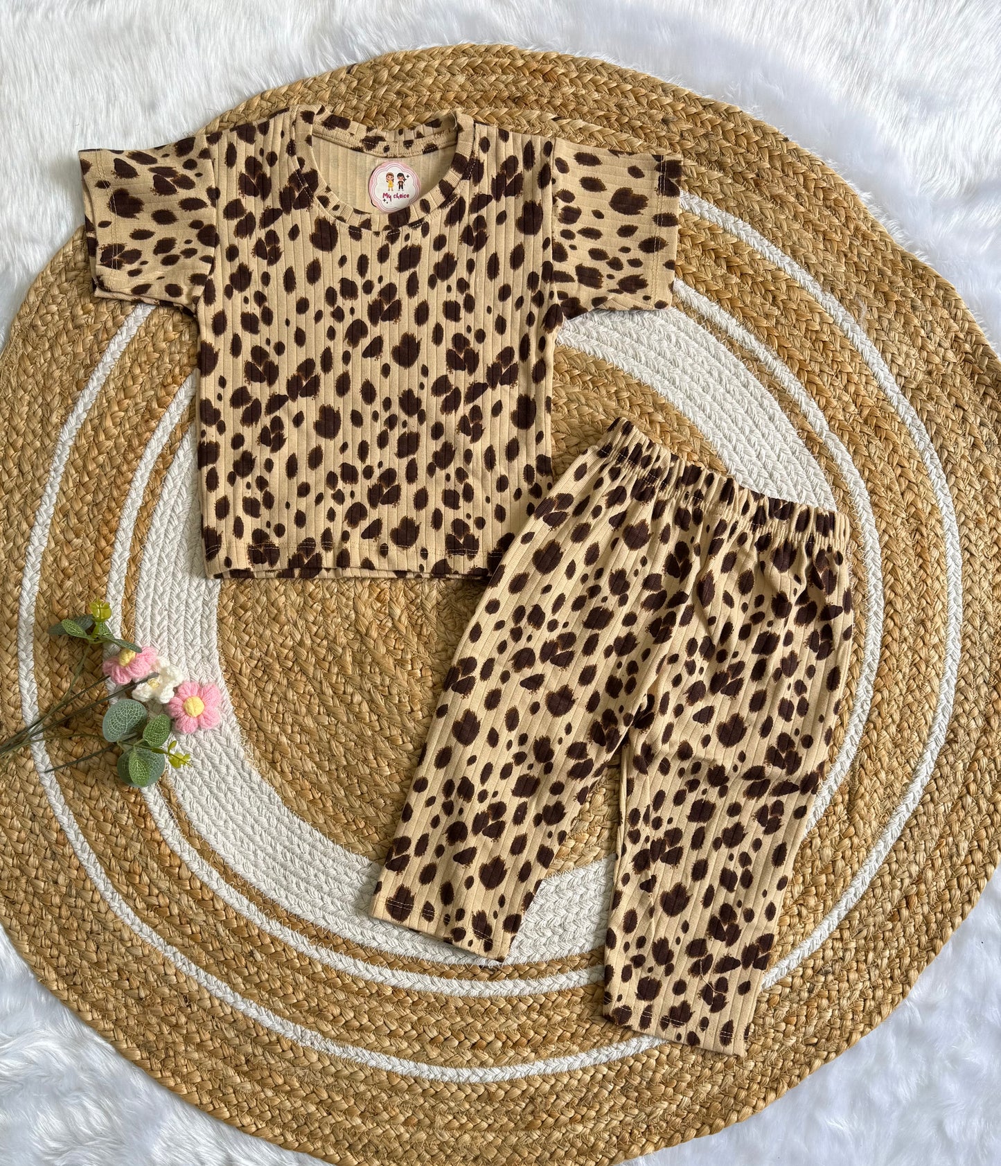 Half Sleeve Co-Ords Set - Cheetah Black