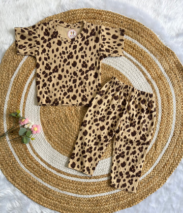 Half Sleeve Co-Ords Set - Cheetah Black