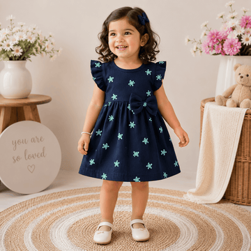 Frill Sleeve Frock - Navy Blue