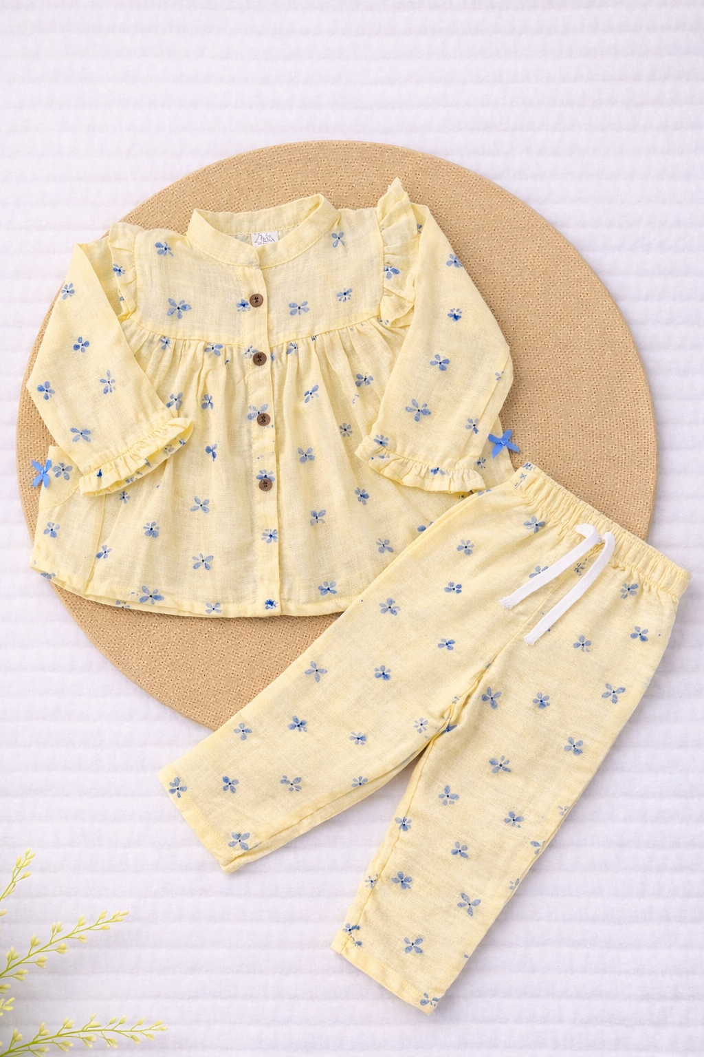Muslin Girls Co-ords Set - Yellow colour