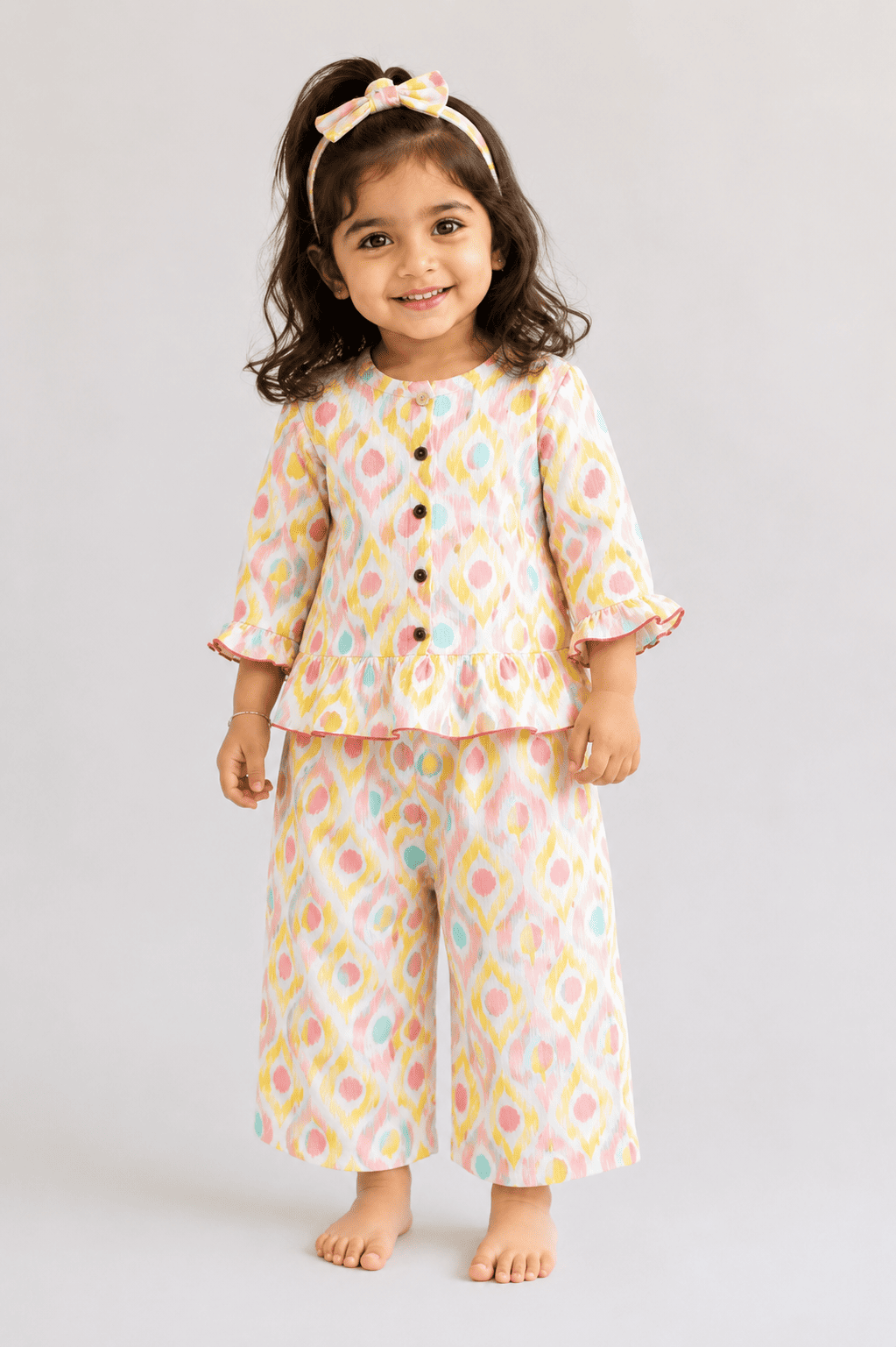 Girls Ruffle Neck Muslin Set- Buy 3 for 1250₹