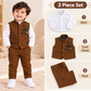 Premium 3-Piece Boys Coat Suit Set - Brown