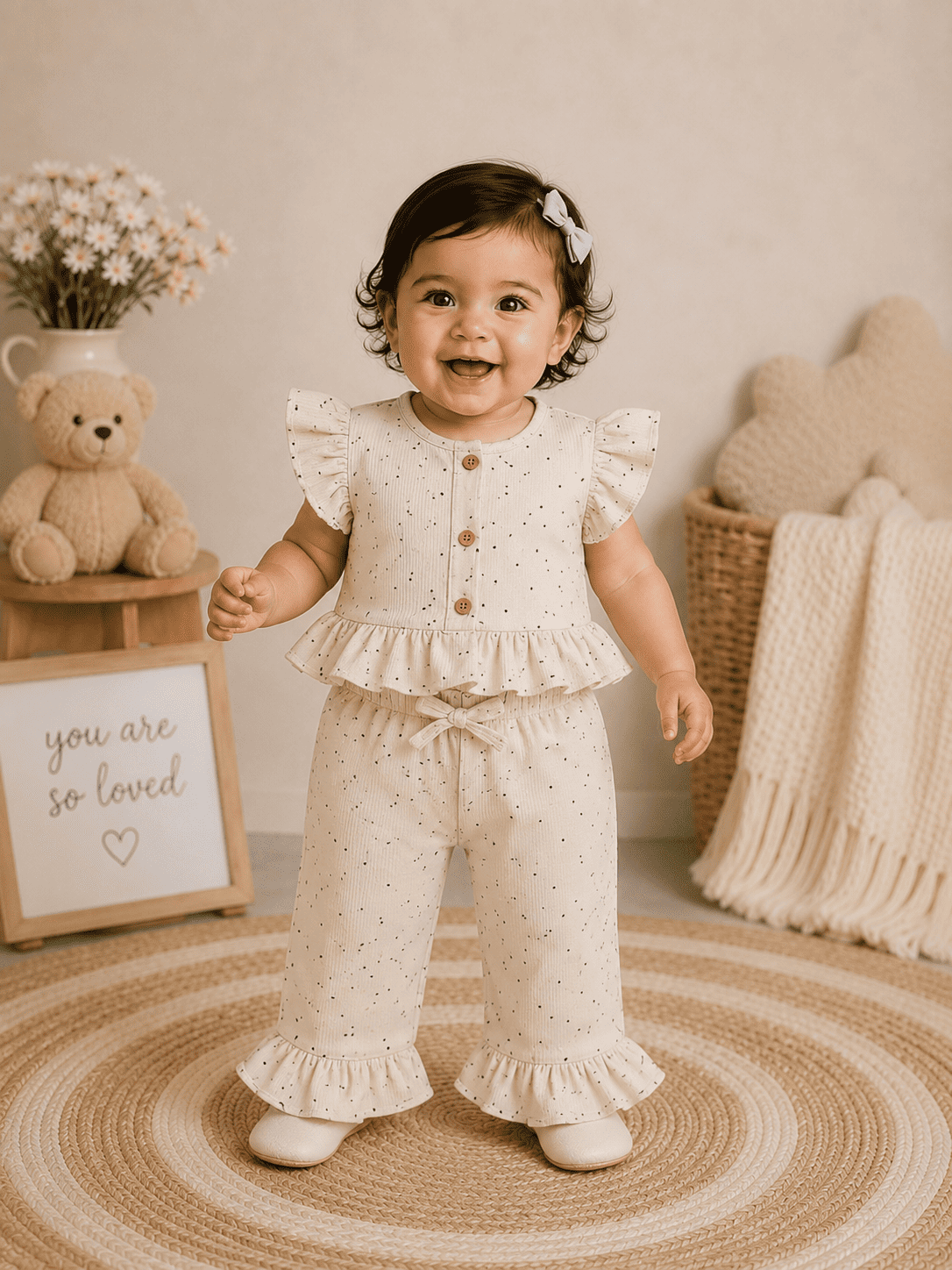 Peplum Top with Pant Set - Polka Charm