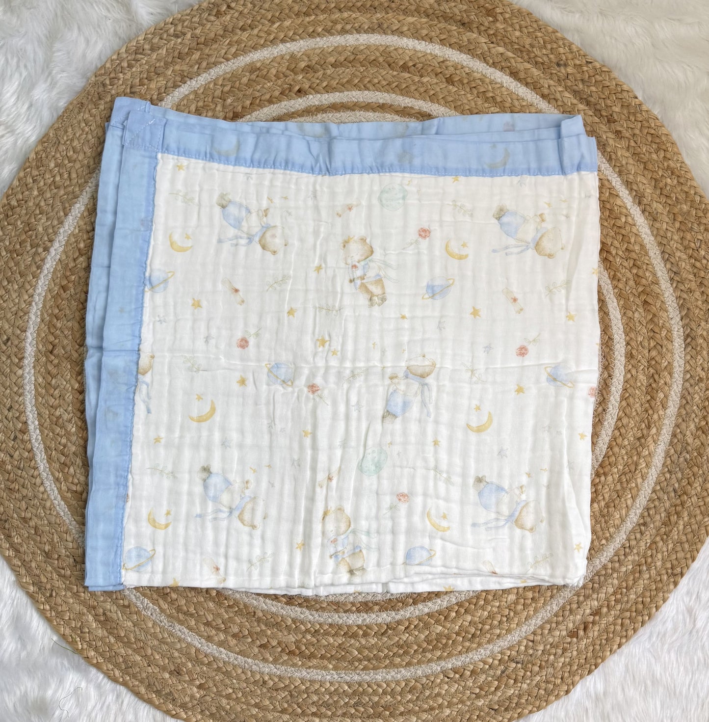 Muslin Receiving Blanket - Blue Border Space Theme