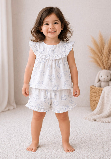 Premium Muslin Sleeveless Frill Top & Shorts Set