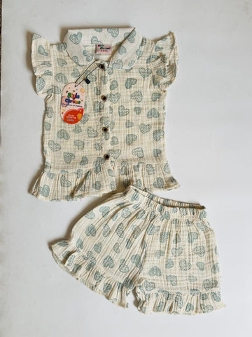 Muslin Frill Sleeve Shorts Set