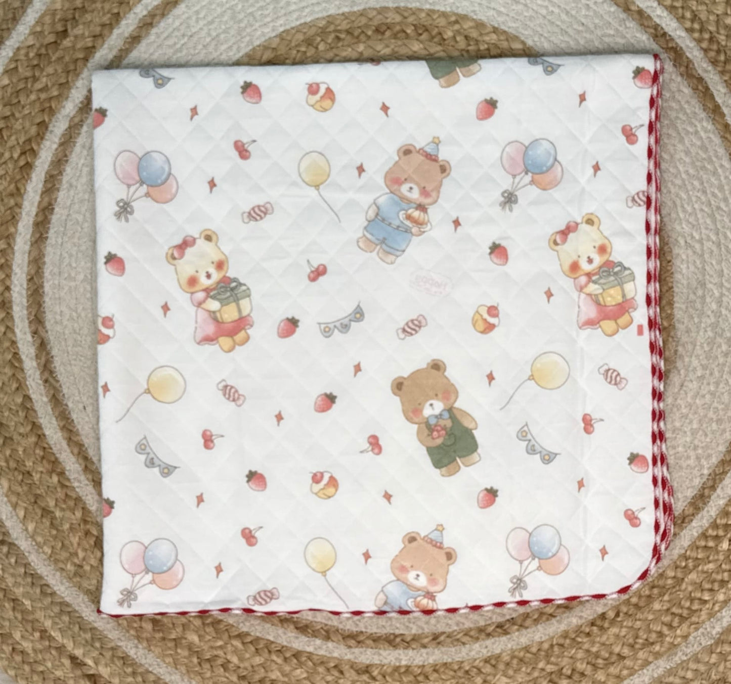 4 Layer Receiving Blanket - Party Teddy