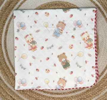 4 Layer Receiving Blanket - Party Teddy