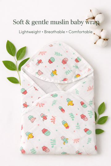 Muslin 2 layer Hooded Towel - Cactus