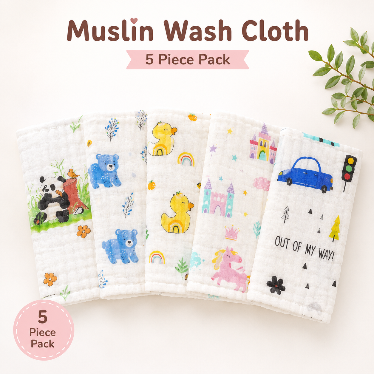 6-Layer Muslin Wash Cloth – Assorted (Set of 5 Pieces)