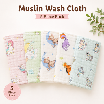 6-Layer Muslin Wash Cloth – Assorted Colour(Set of 5 Pieces)