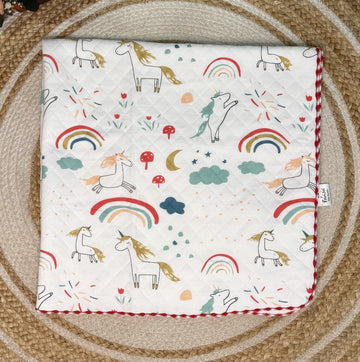 4 Layer Receiving Blanket - Rainbow Unicorn
