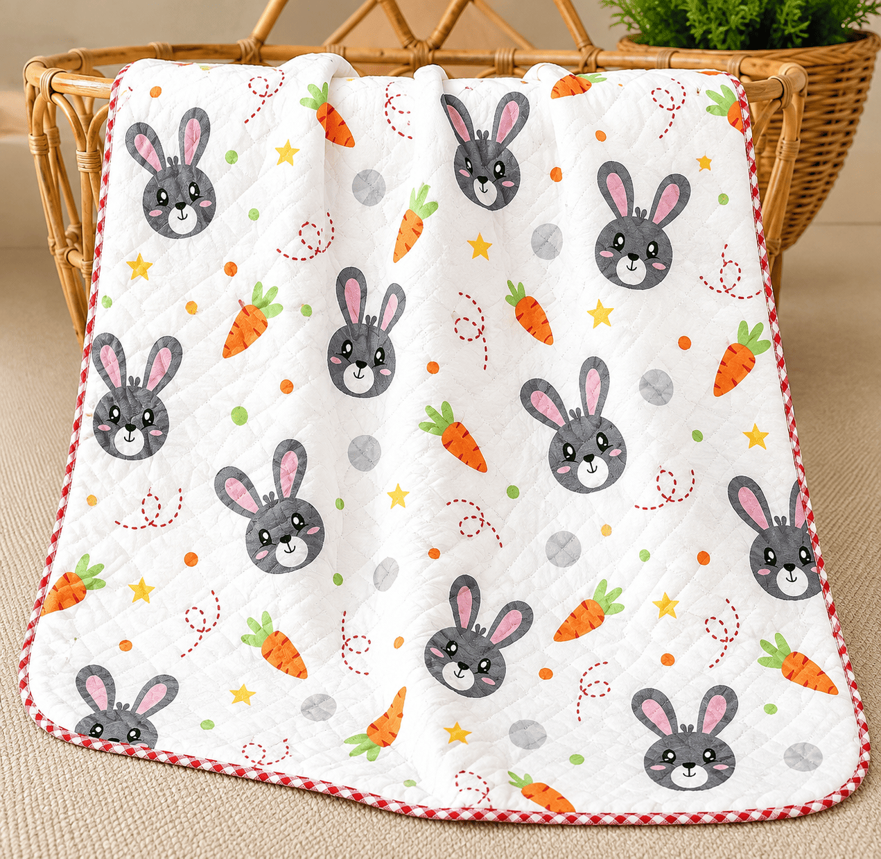 4 Layer Receiving Blanket - Bunny with Carrot