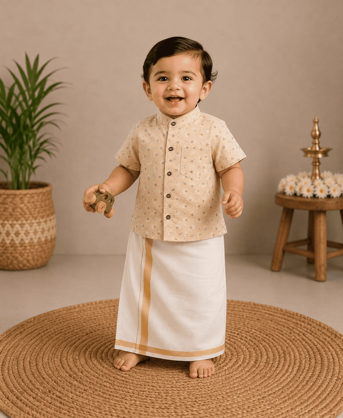 Linen Shirt with Velcro Veshti Set