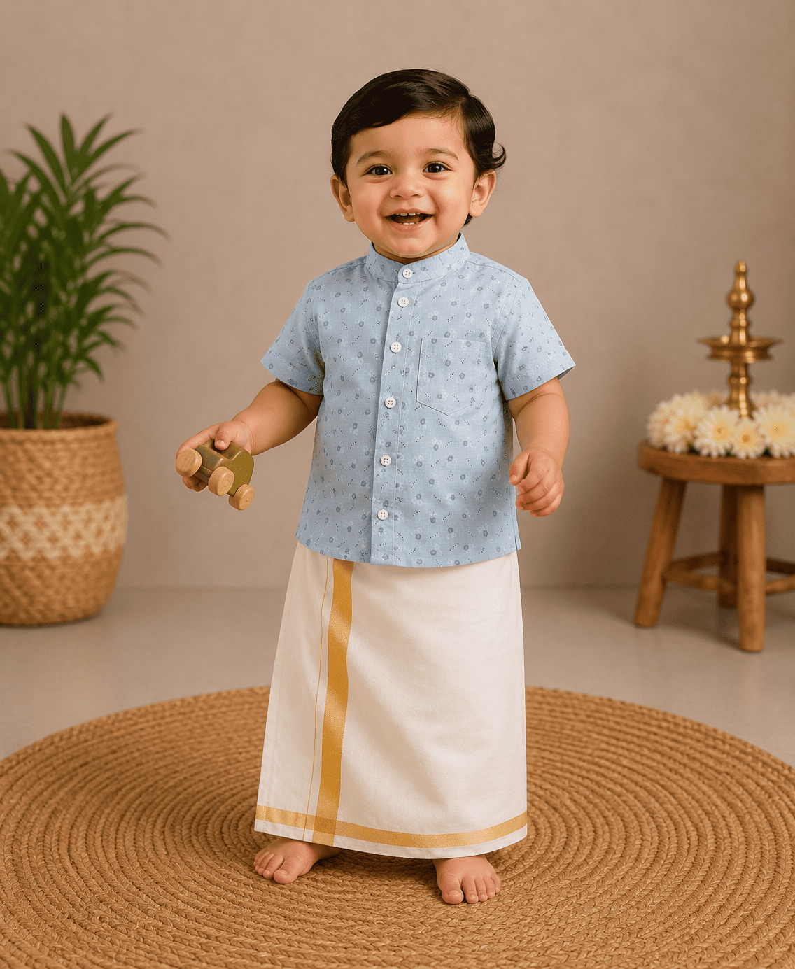 Linen Shirt with Velcro Veshti Set