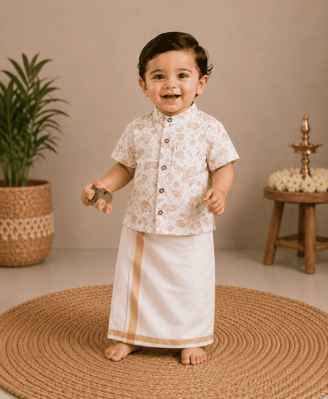 Linen Shirt with Velcro Veshti Set