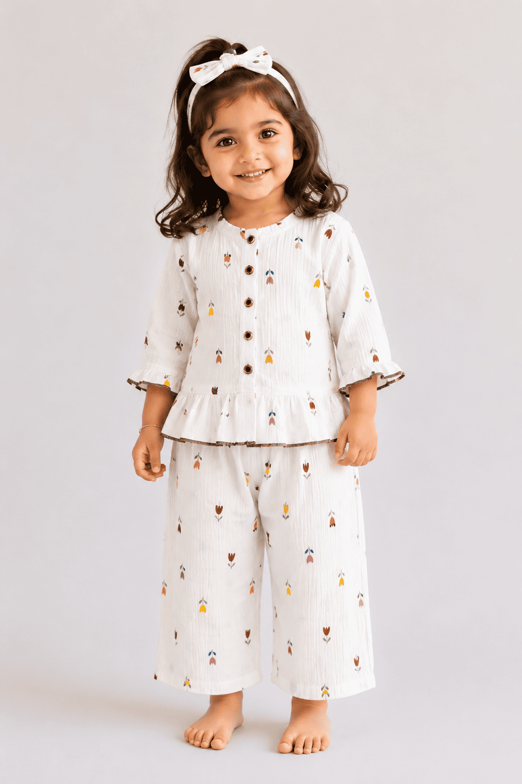 Girls Ruffle Neck Muslin Set- Buy 3 for 1250₹