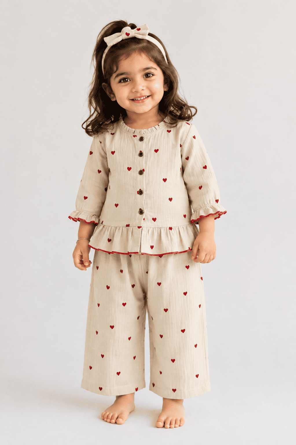 Girls Ruffle Neck Muslin Set- Buy 3 for 1250₹