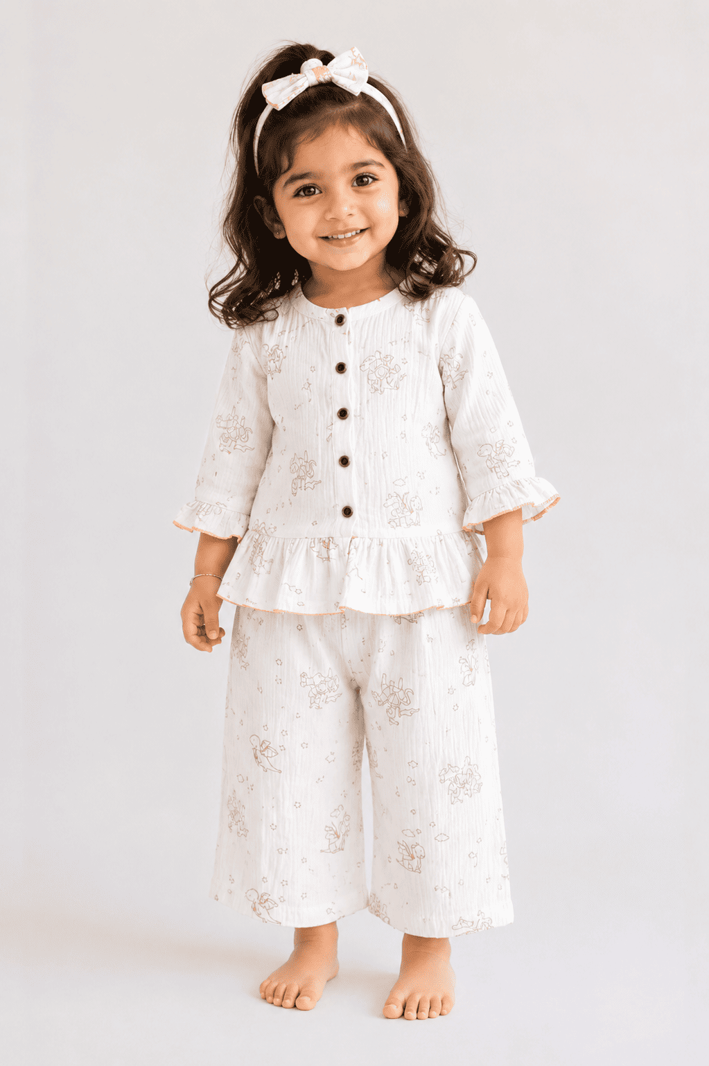 Girls Ruffle Neck Muslin Set- Buy 3 for 1250₹