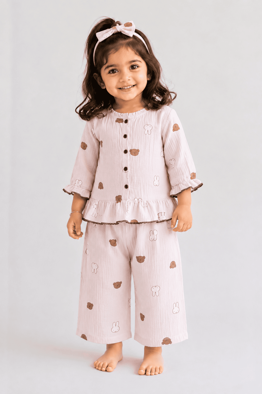 Girls Ruffle Neck Muslin Set- Buy 3 for 1250₹