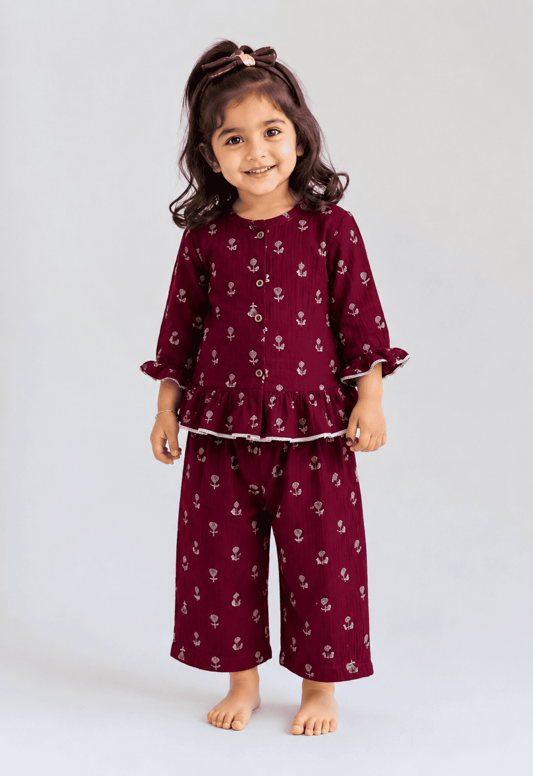 Girls Ruffle Neck Muslin Set- Buy 3 for 1250₹