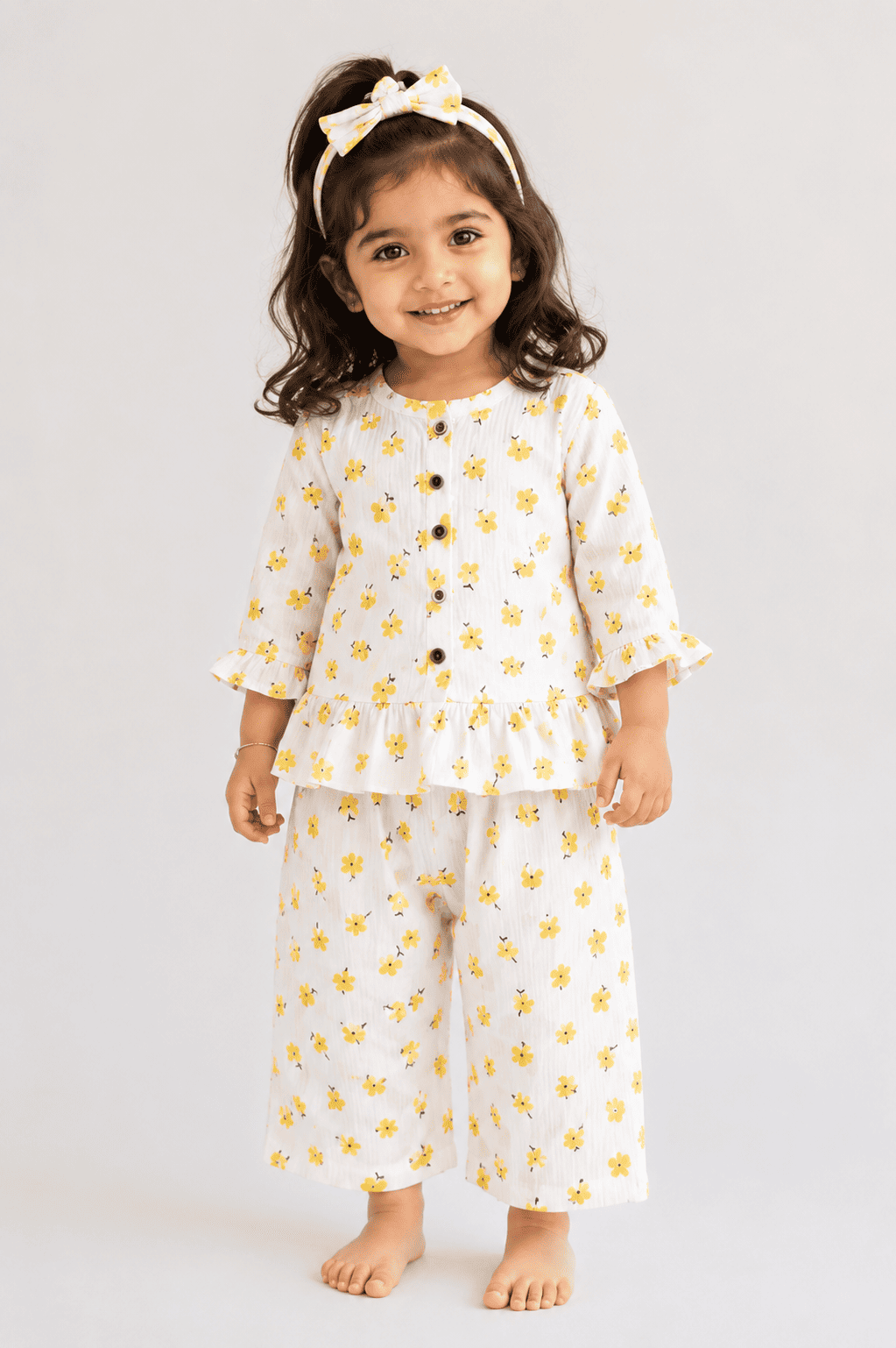 Girls Ruffle Neck Muslin Set- Buy 3 for 1250₹
